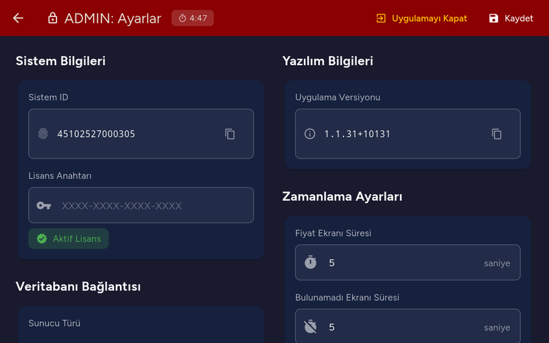 fiosk Fiyat Gör yerel ayarlar ekranı