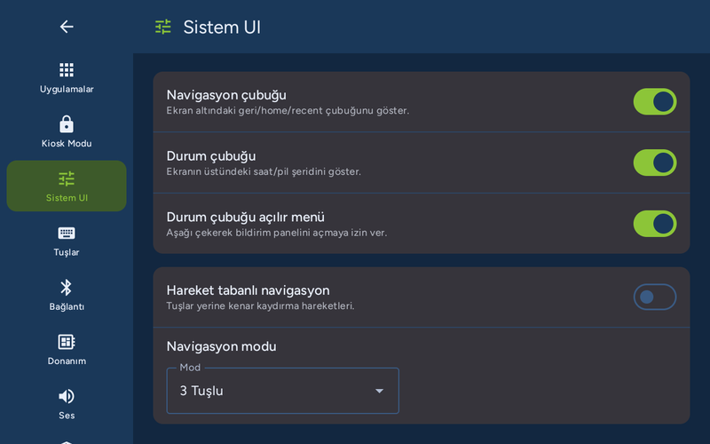 fiosk Launcher sistem arayüzü ayarları